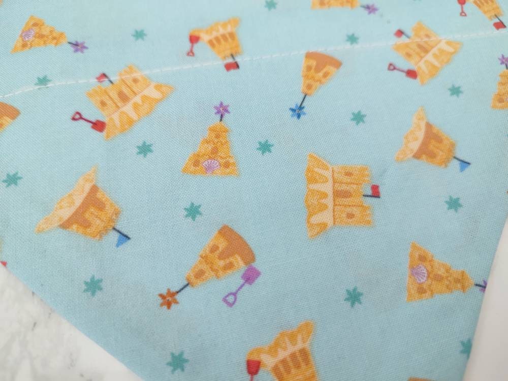 Sandcastle Dog bandana - coastal seaside dog bandana over the collar