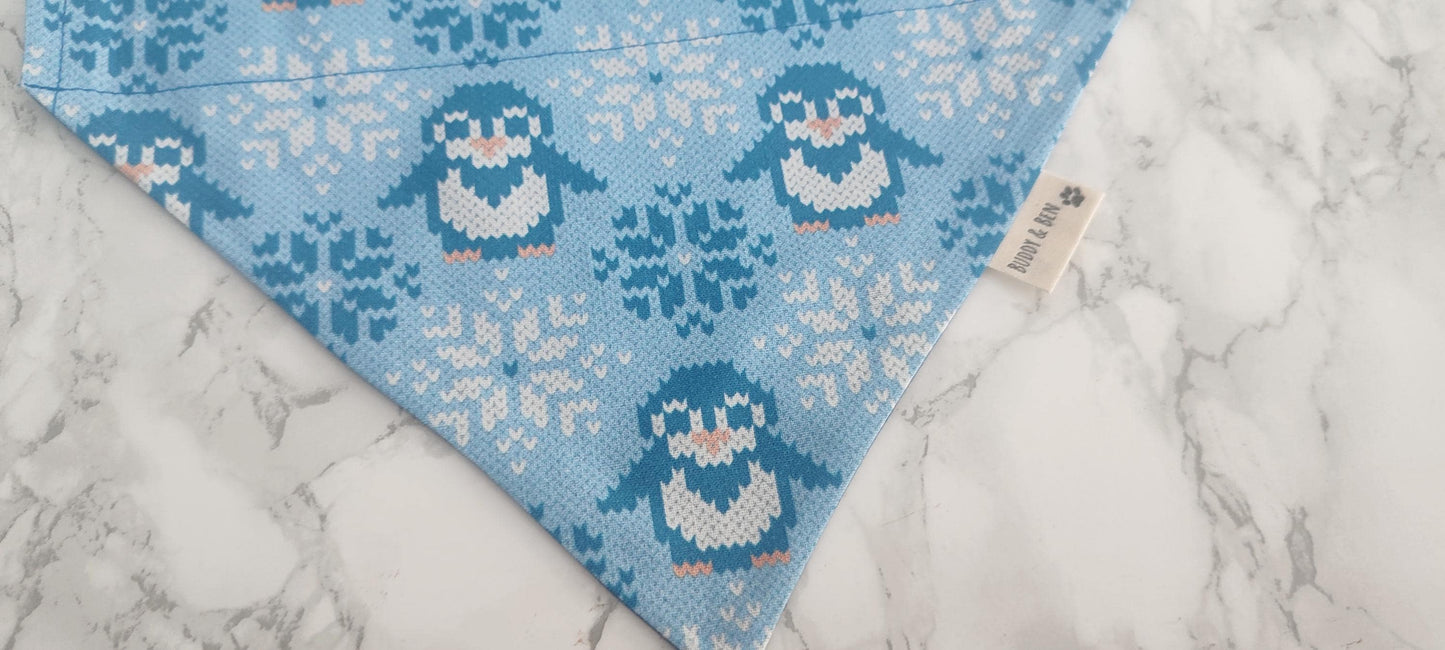 Penguin festive knit style Dog bandana - christmas dog bandana