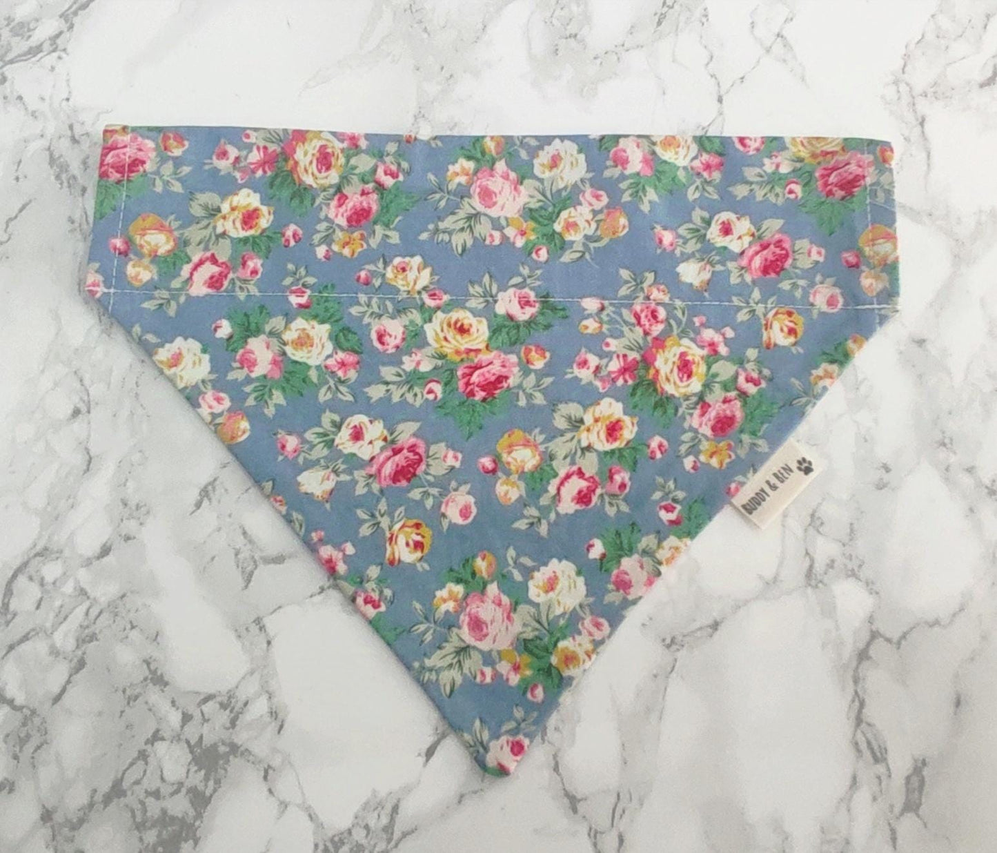 Blue rose floral dog bandana - over the collar, floral bandana