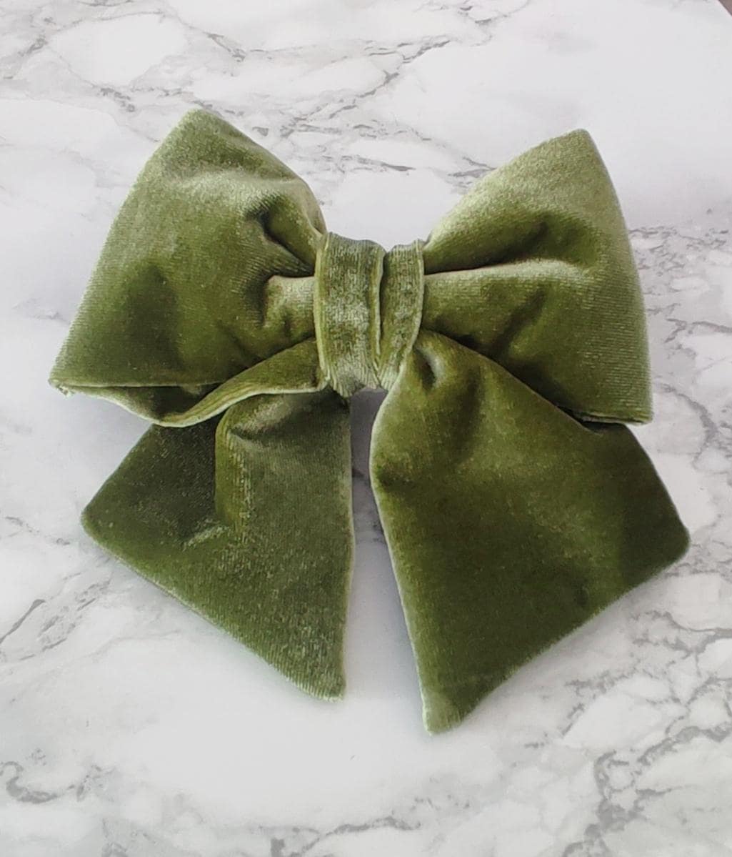 Olive/sage green Velvet Dog bow - christmas dog bow