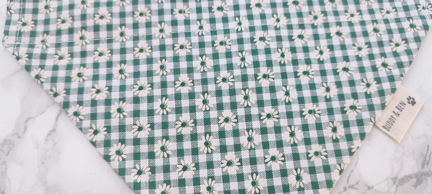 Green Gingham Dog Bandana: Daisy Cotton Over-the-Collar