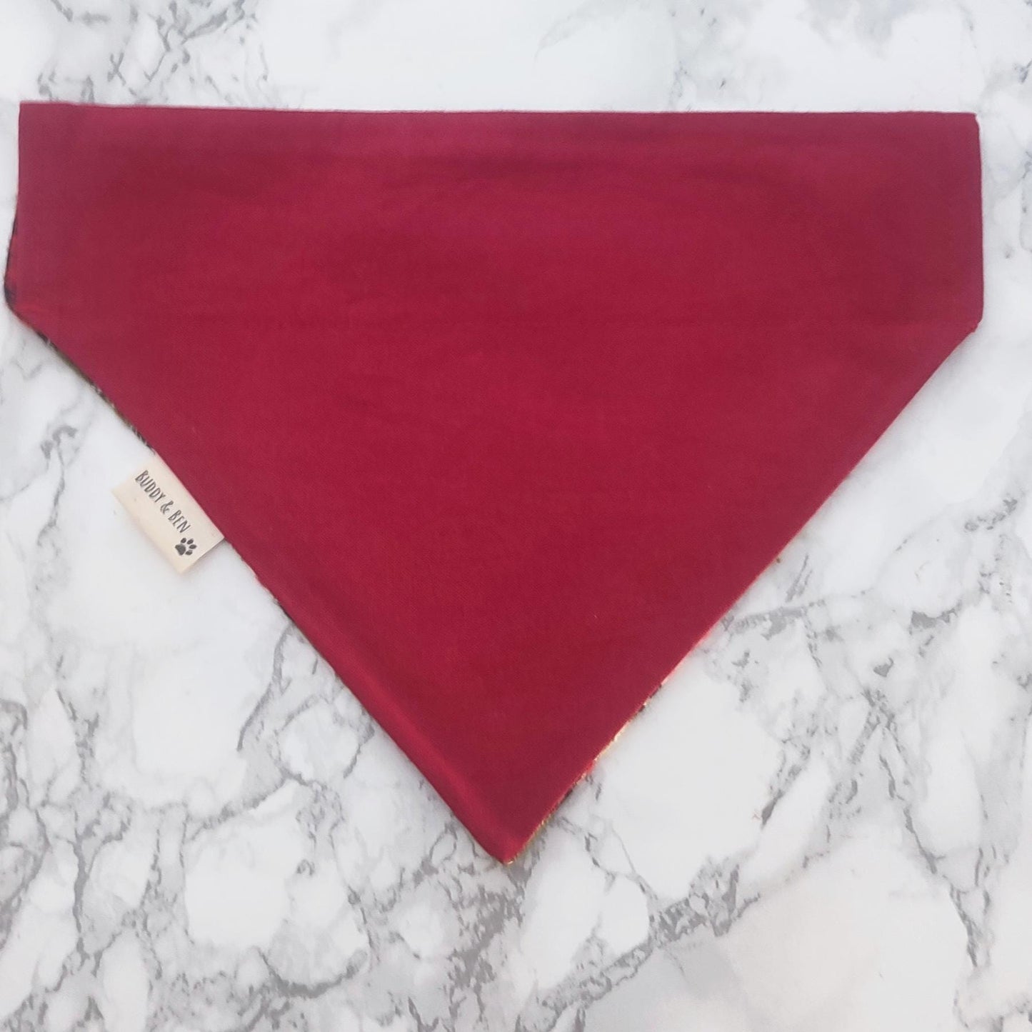 Red, green and white tweed style Dog Bandana - over the collar