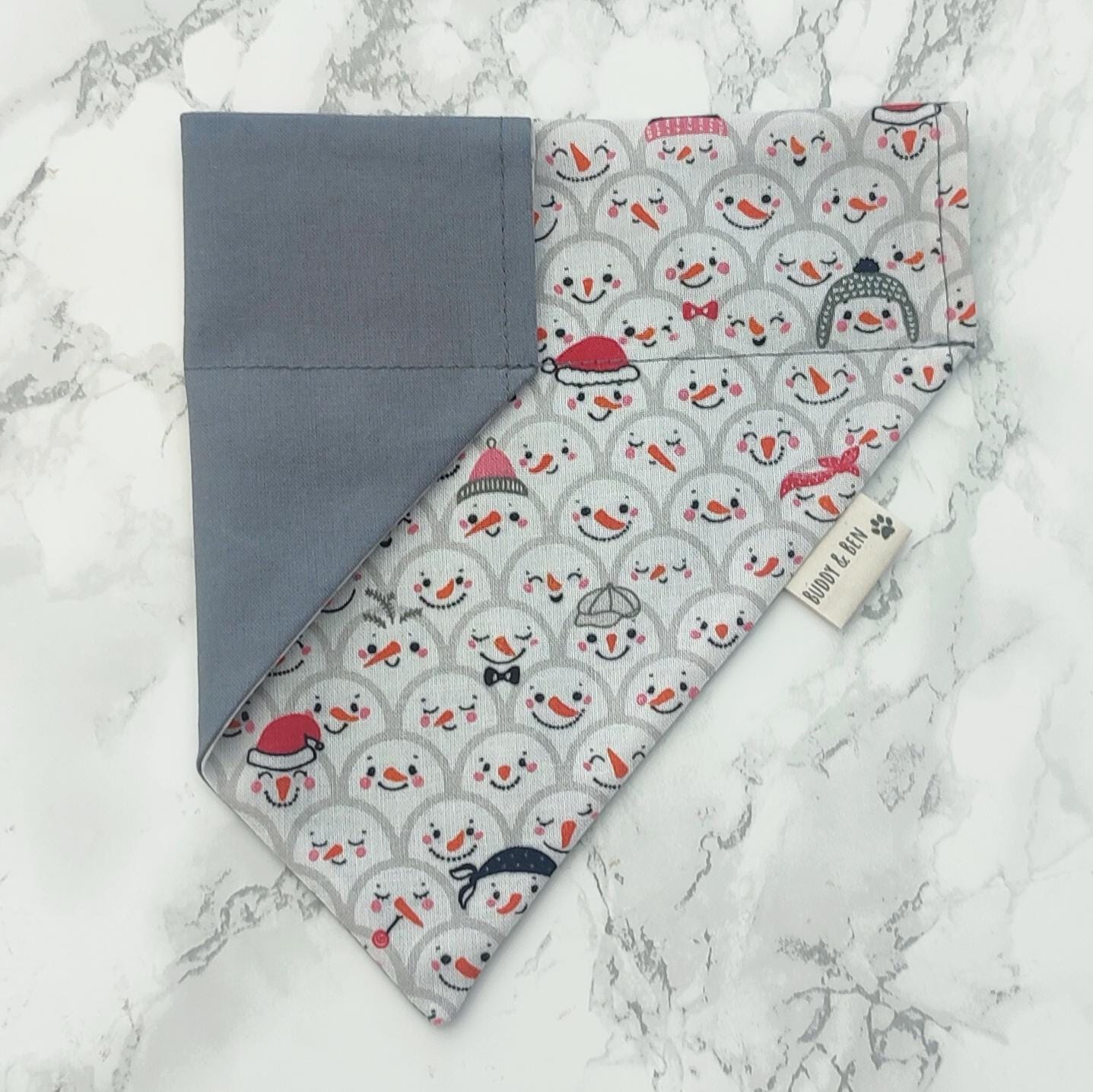 Snowman faces Christmas Dog bandana - over the collar dog bandana- slip onto the collar bandana