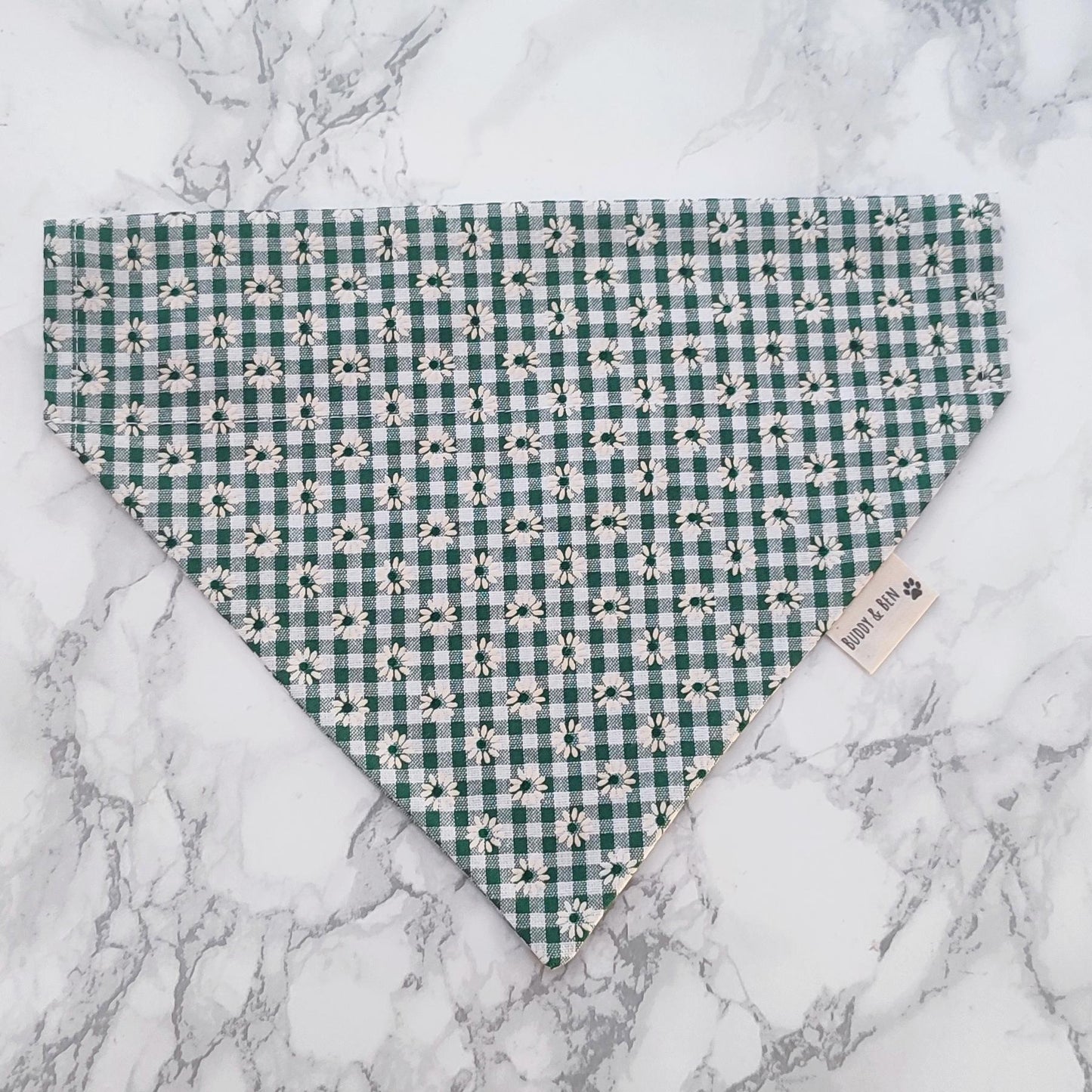 Green Gingham Dog Bandana: Daisy Cotton Over-the-Collar