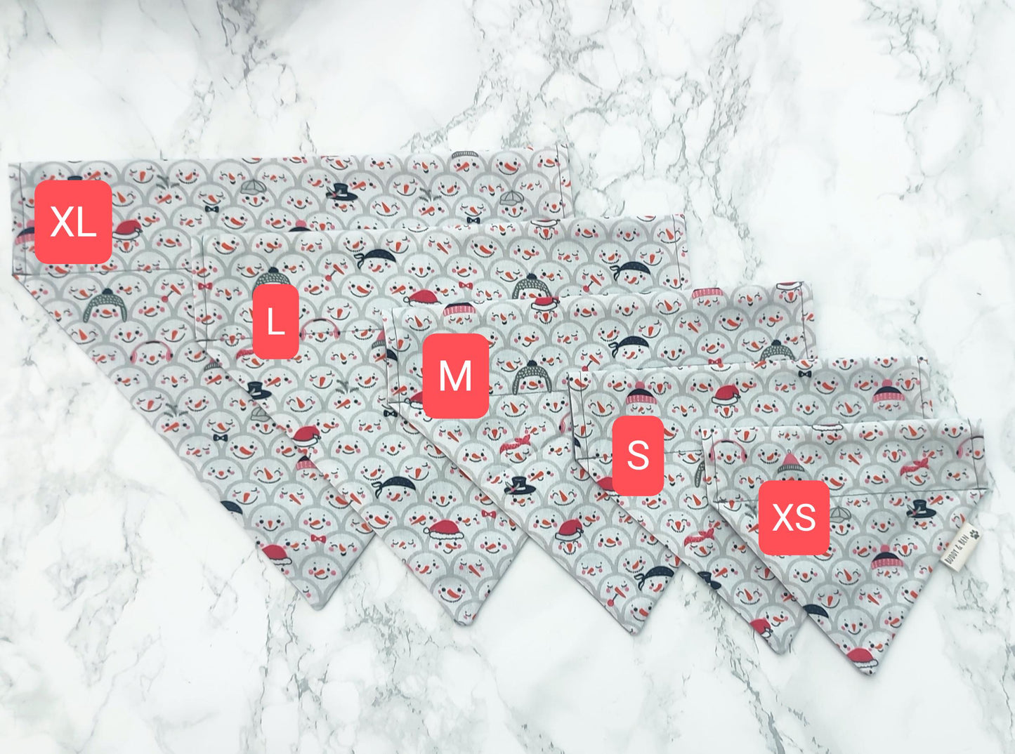 Snowman faces Christmas Dog bandana - over the collar dog bandana- slip onto the collar bandana