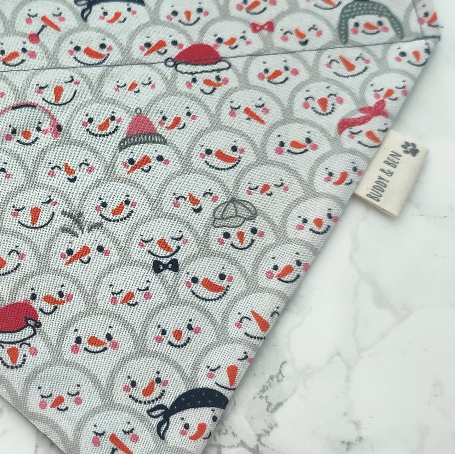 Snowman faces Christmas Dog bandana - over the collar dog bandana- slip onto the collar bandana