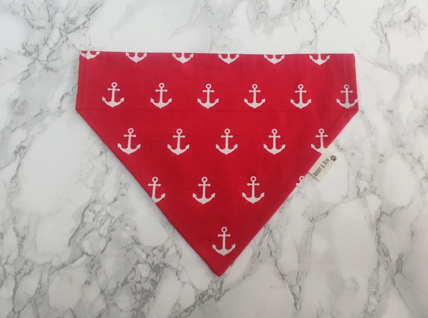 Red Anchor dog bandana - over the collar dog bandana
