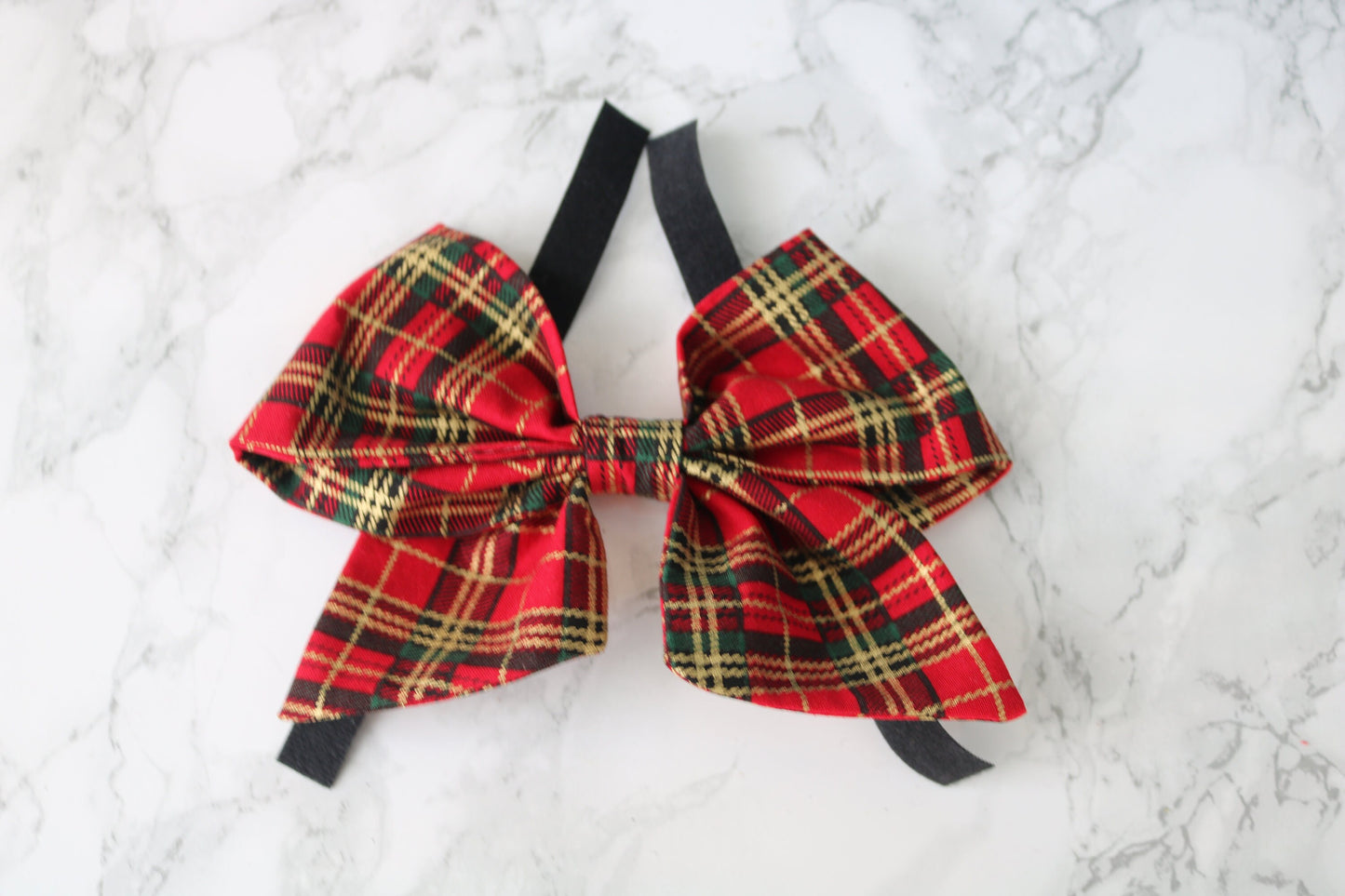 Metallic Tartan Dog bow - christmas dog bow