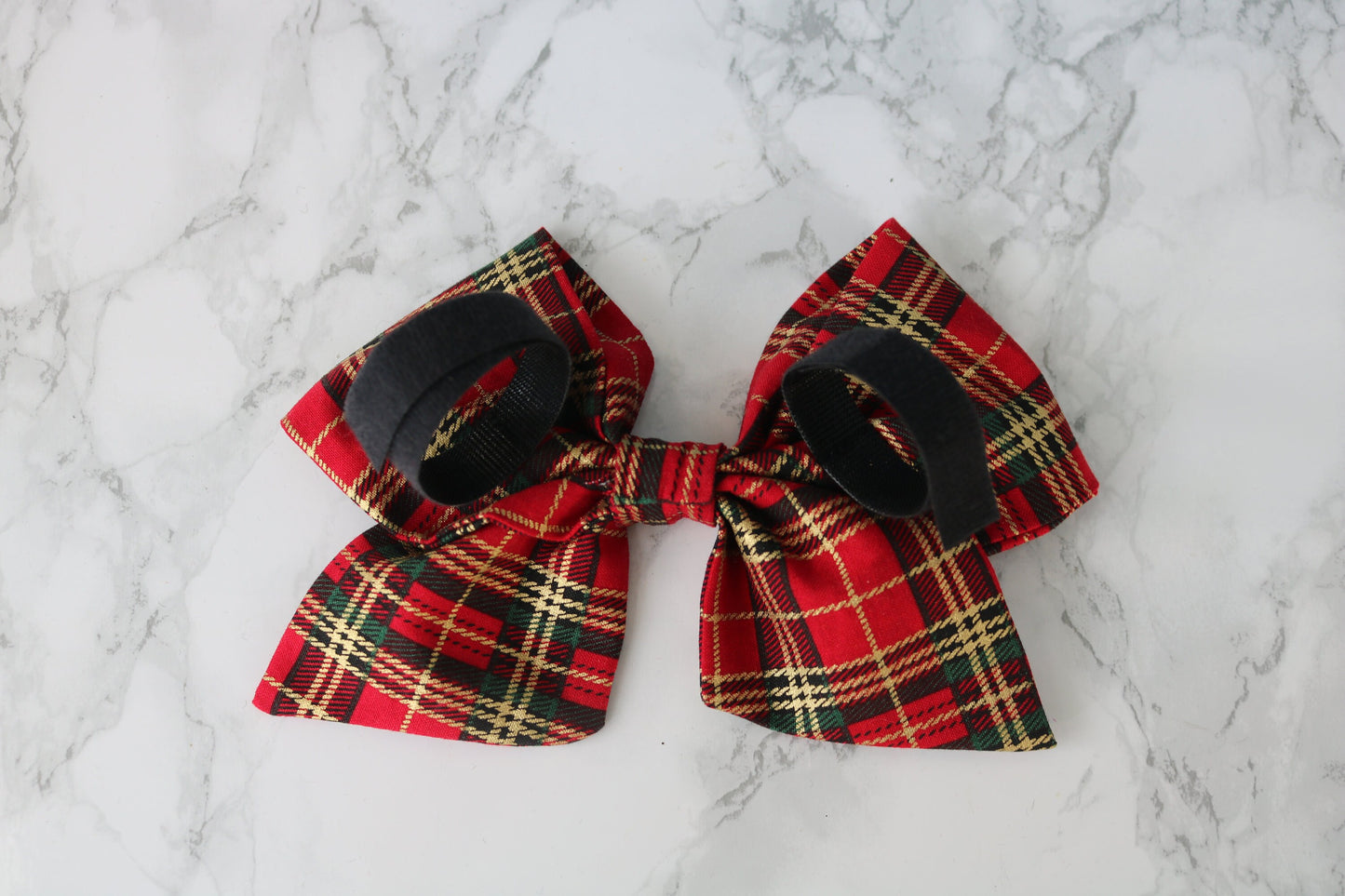 Metallic Tartan Dog bow - christmas dog bow
