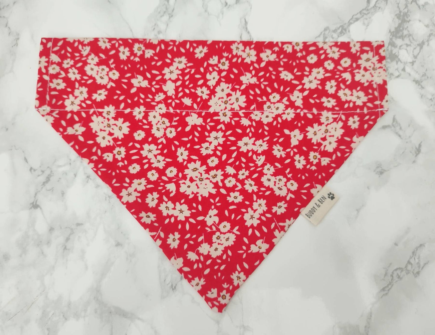 Red Ditsy Daisies dog bandana - over the collar dog bandana