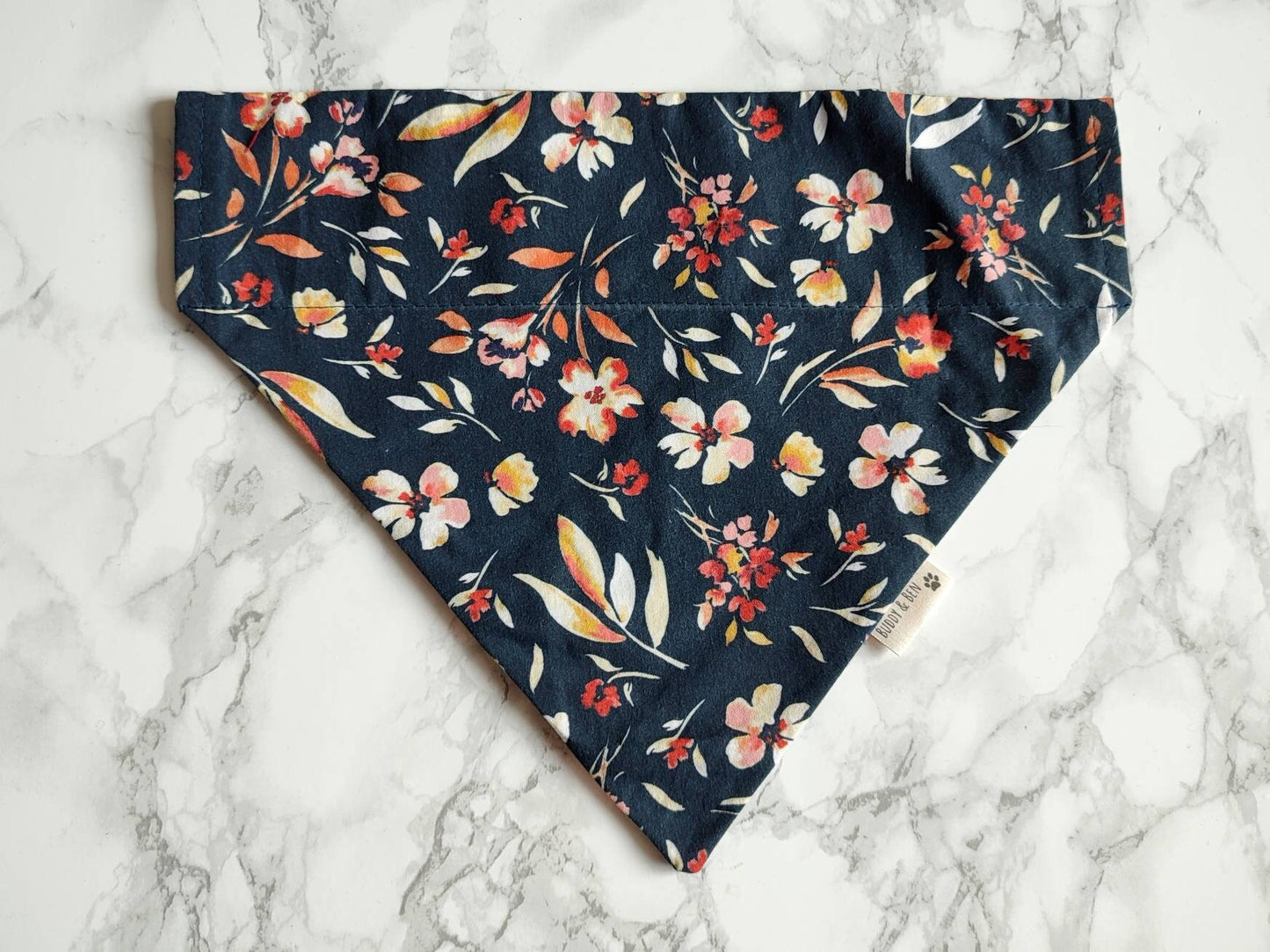 Autumn walks dog bandana - over the collar, navy floral bandana