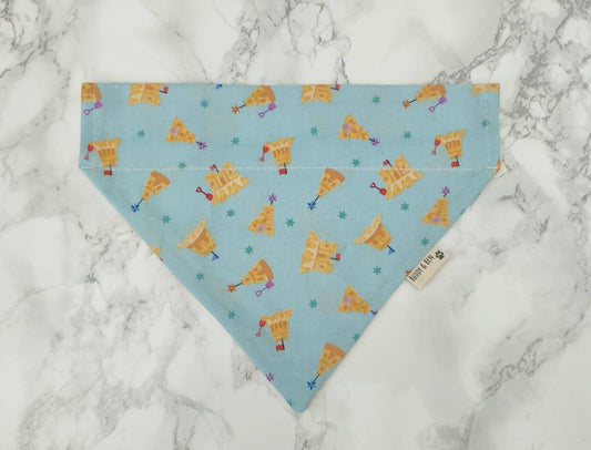 Sandcastle Dog bandana - coastal seaside dog bandana over the collar