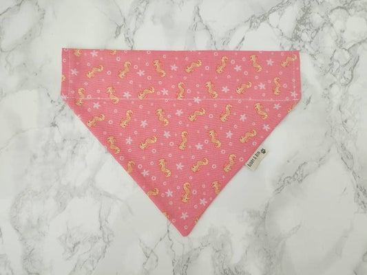 Seahorse Dog bandana - coastal seaside dog bandana over the collar