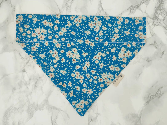 Blue Ditsy Daisies dog bandana - over the collar dog bandana