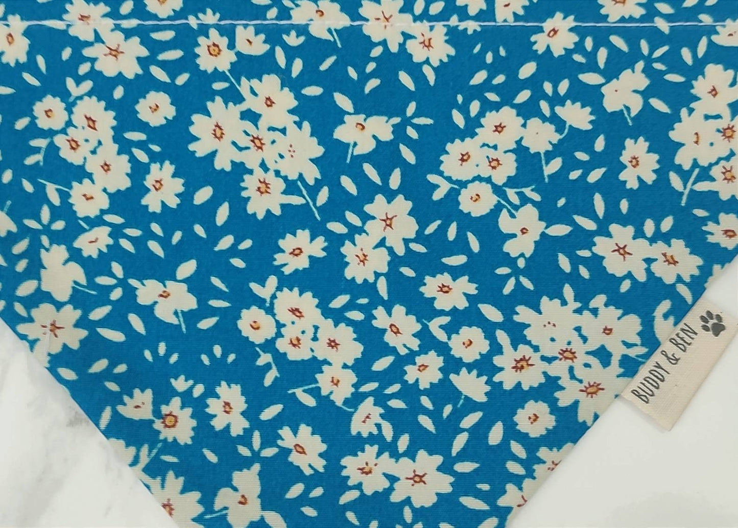 Blue Ditsy Daisies dog bandana - over the collar dog bandana