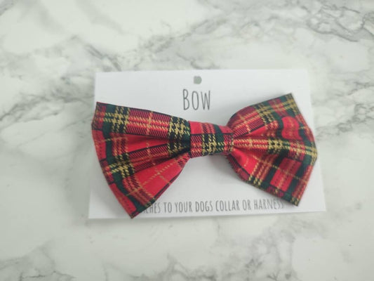 Red tartan christmas dog bow