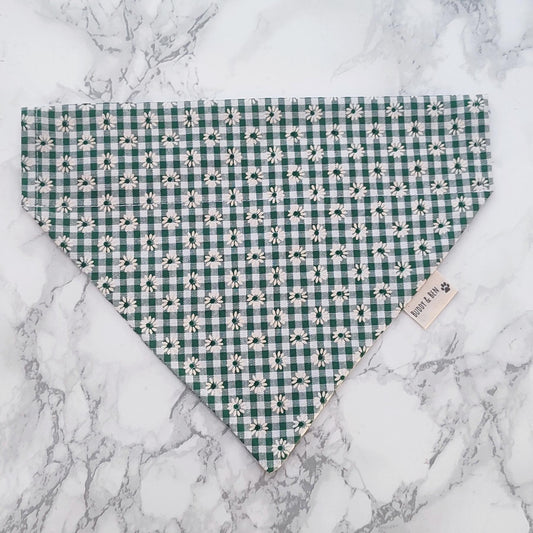 Green Gingham Dog Bandana: Daisy Cotton Over-the-Collar