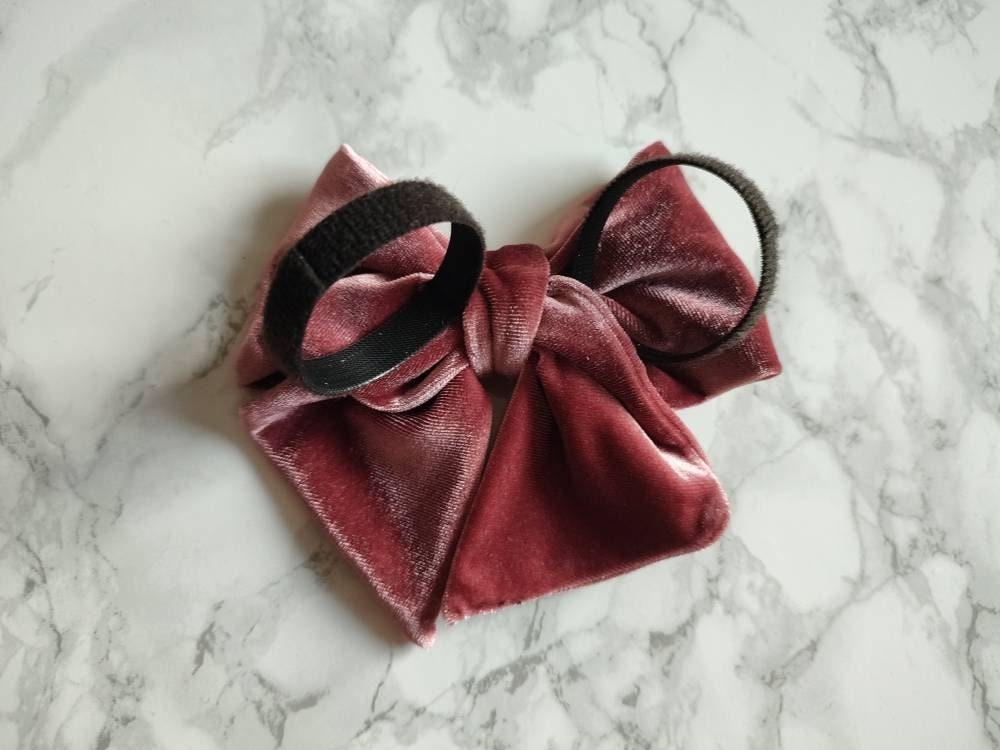 Dusky Pink Velvet Dog bow -  luxury dog bow