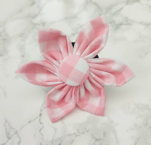 Pink Gingham dog collar flower accessory