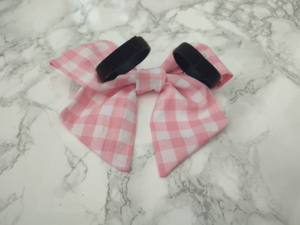 Pink Gingham Dog bow -  dog bow