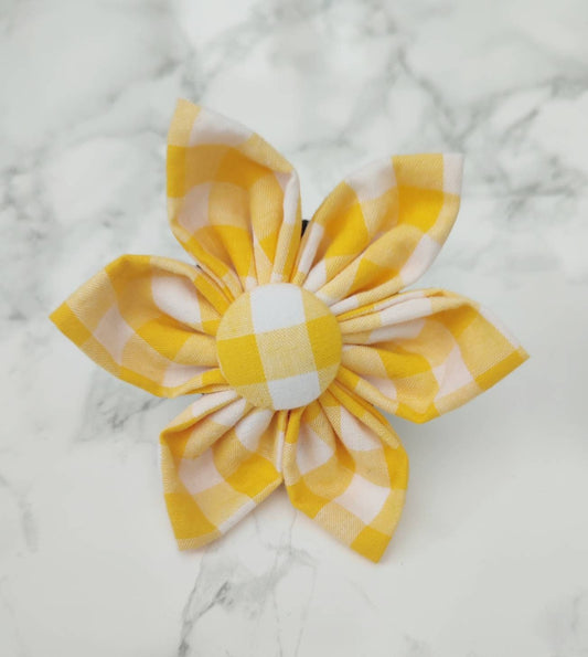 Yellow Gingham dog collar flower accessory