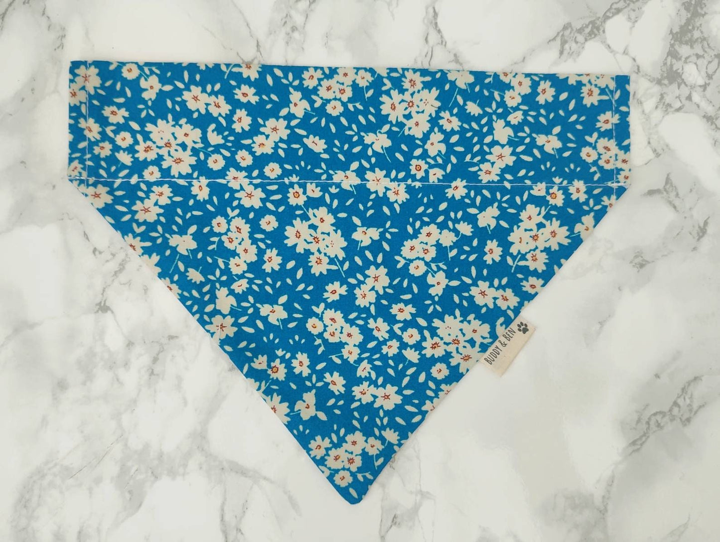 Teal Ditsy Daisies dog bandana - over the collar dog bandana