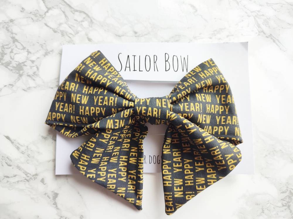 Happy New Year Dog Sailor bow -  christmas dog bow