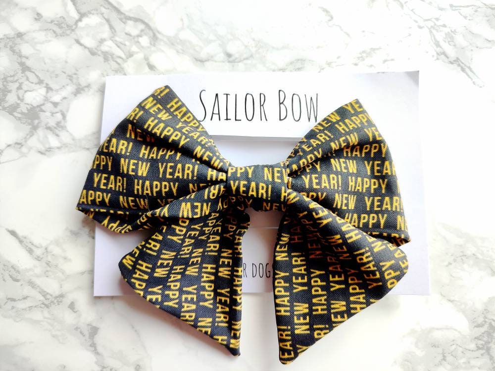 Happy New Year Dog Sailor bow -  christmas dog bow