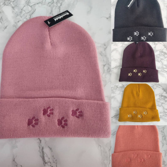 Embroidered pawprint beanie hats -6 colours available