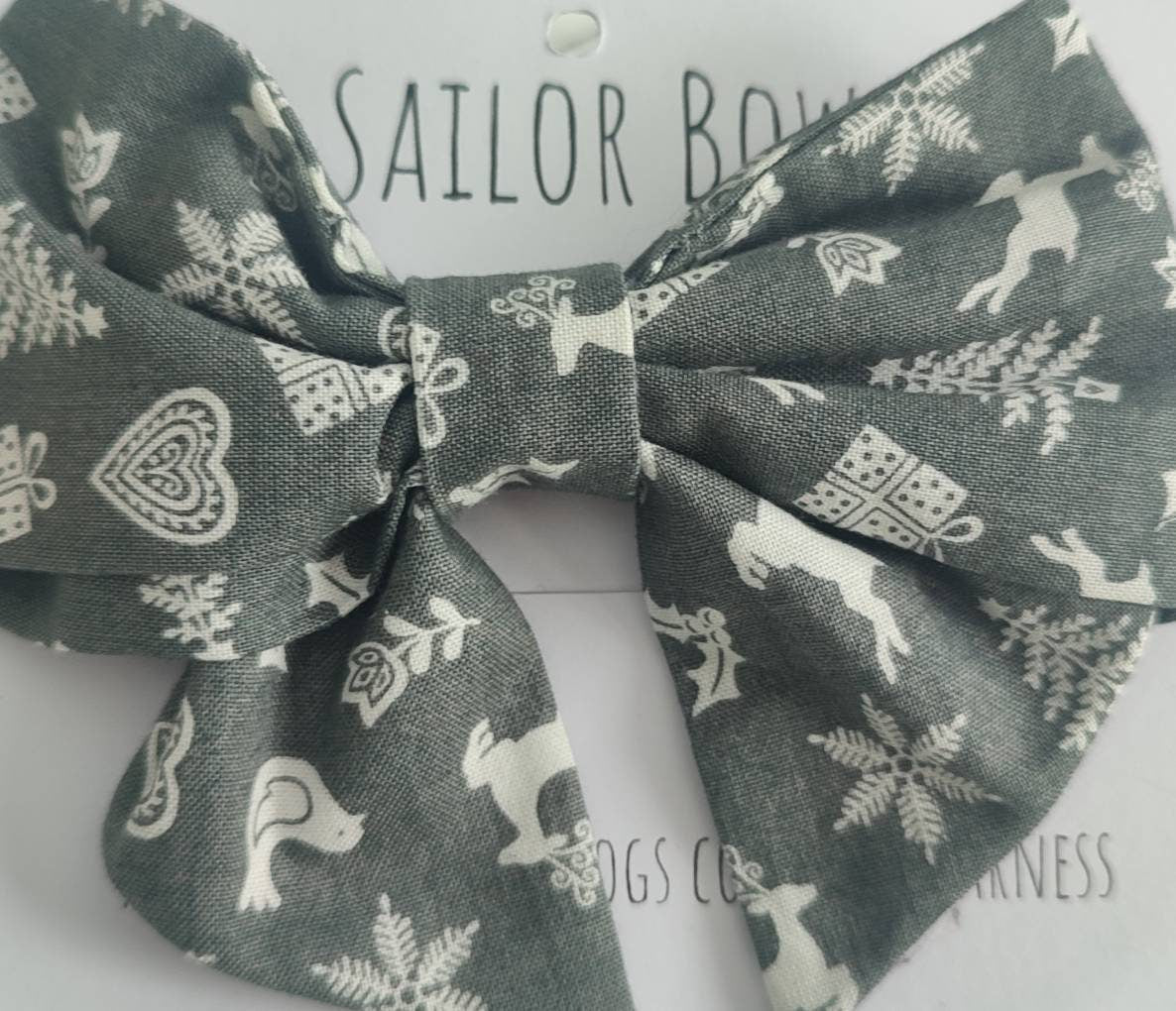 Grey christmas Dog Sailor bow -  christmas dog bow