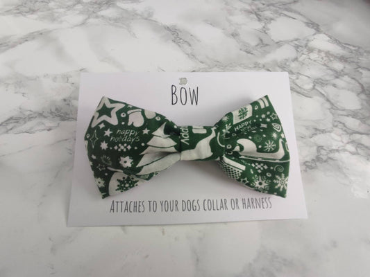 Green Happy holidays dog bow
