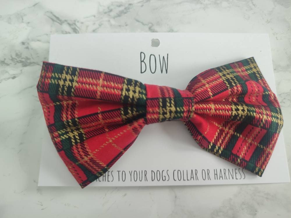 Red tartan christmas dog bow