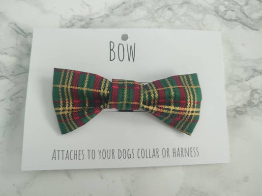Green tartan christmas dog bow