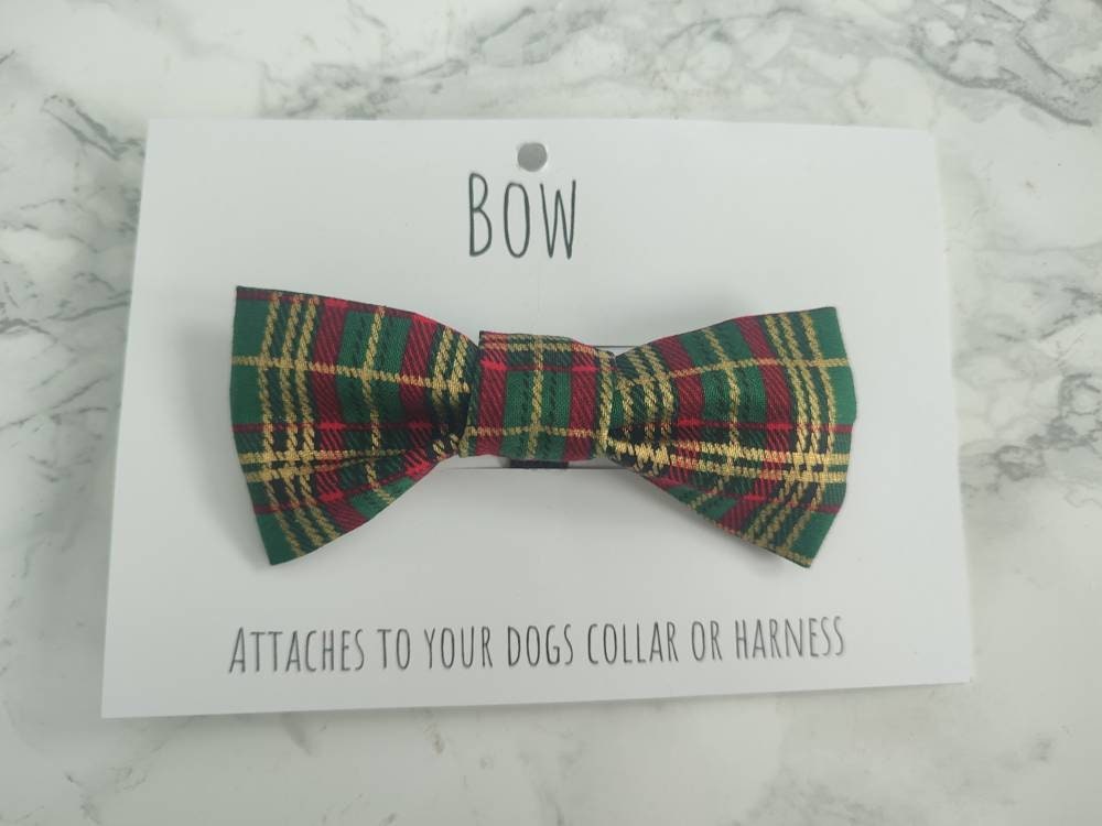 Green tartan christmas dog bow