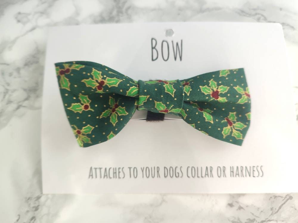 Holly Christmas dog bow Green