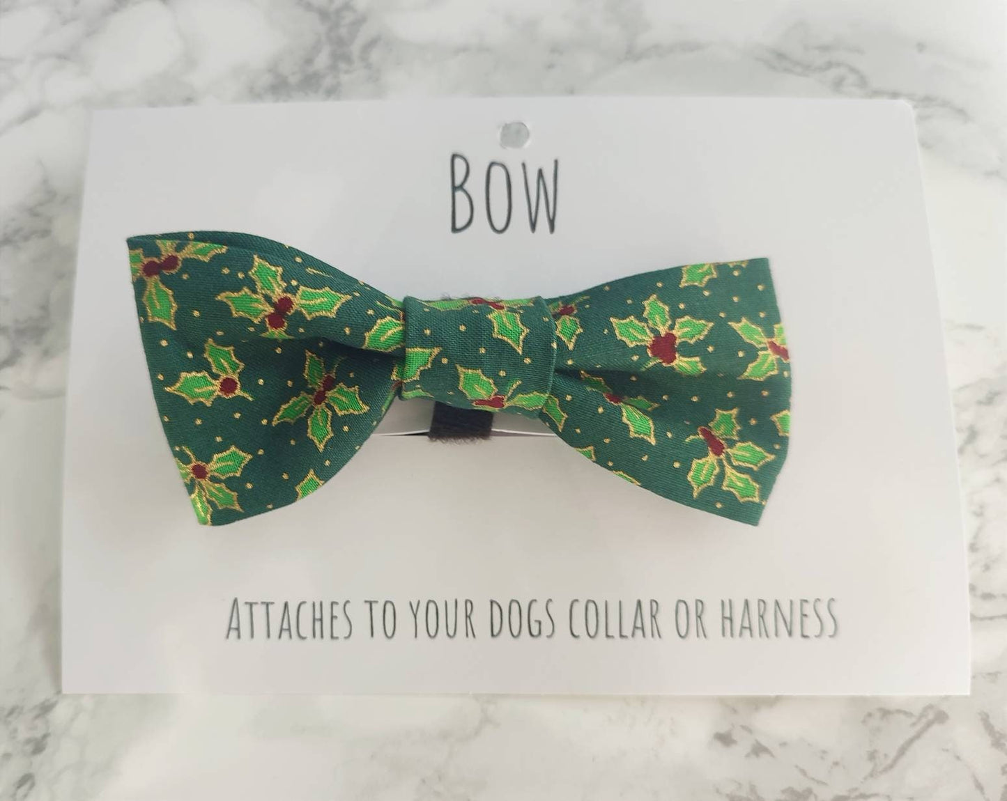 Holly Christmas dog bow Green
