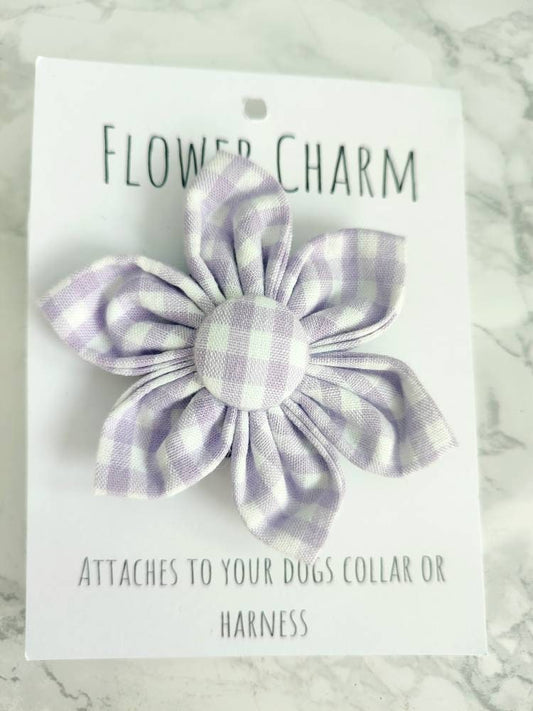 Lilac Gingham dog collar flower accessory