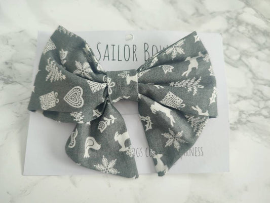 Grey christmas Dog Sailor bow -  christmas dog bow