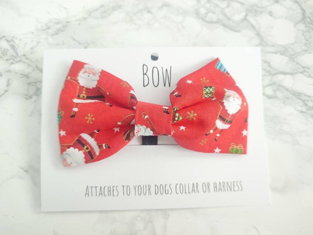 Santa Claus Christmas dog bow red -