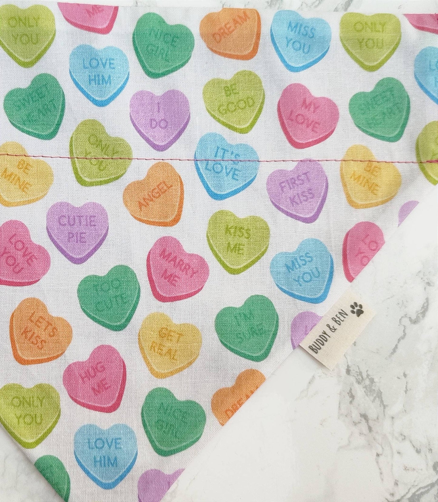 Love Hearts Valentine's day dog bandana - over the collar dog bandana