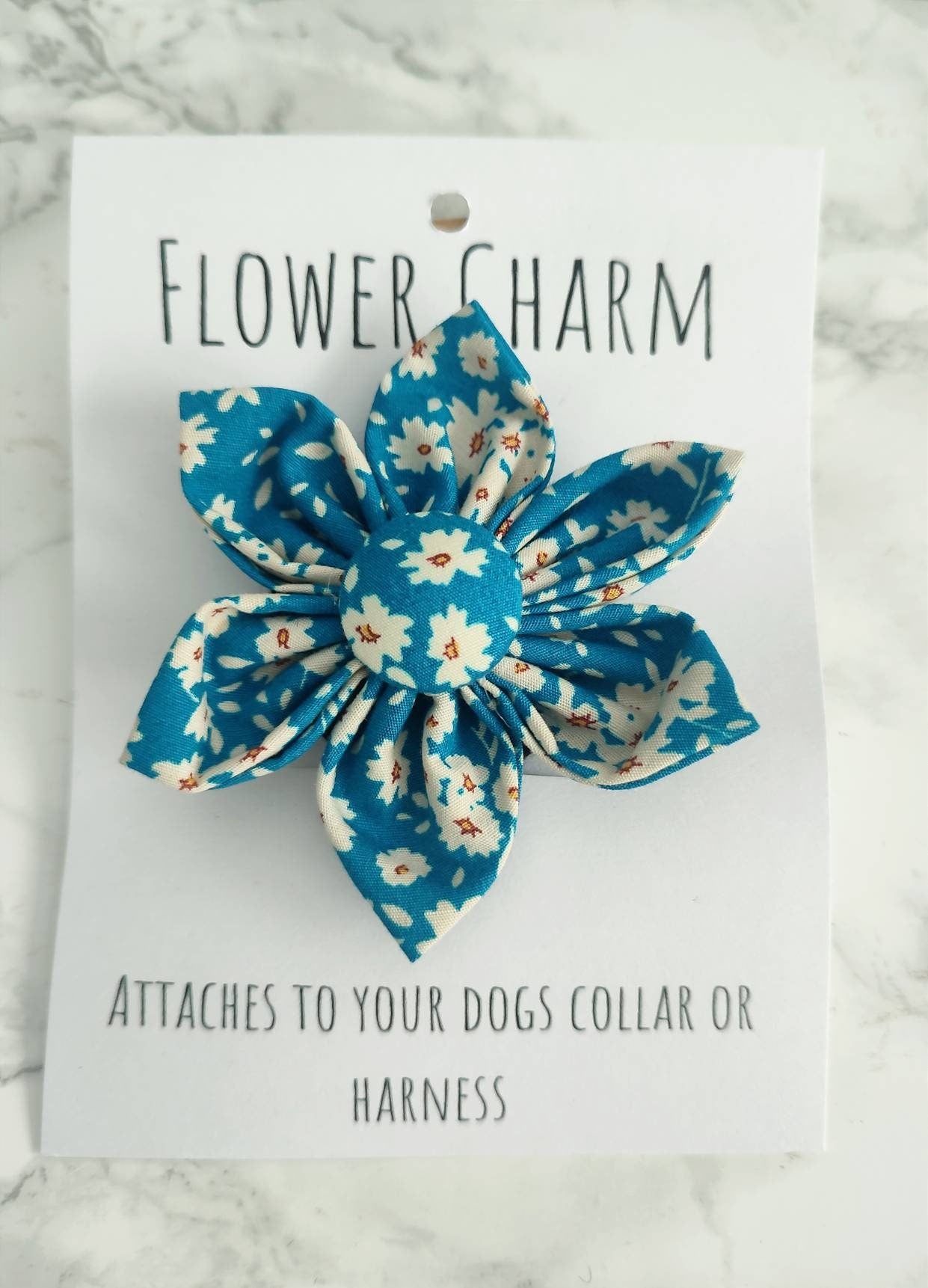 Blue daisy dog collar flower accessory