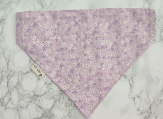 Lilac floral dog bandana - over the collar dog bandana